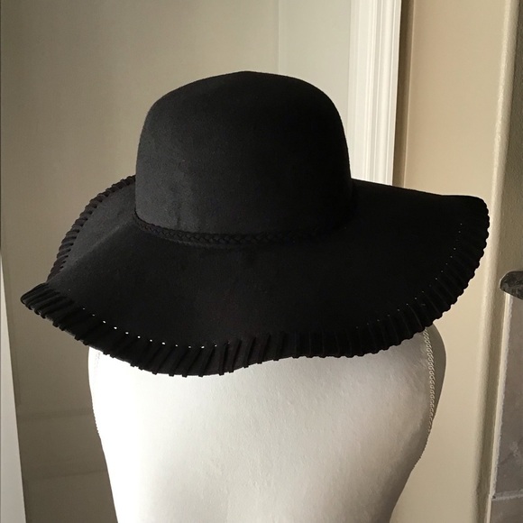 NEW Floppy Hat Black Felt Brim Whip Stitching Hippie Boho Western Festival Style - Picture 11 of 15